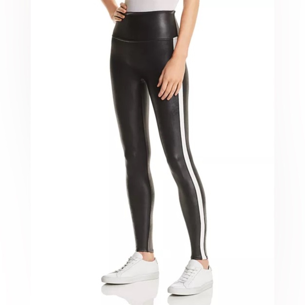 NWT SPANX® Faux Leather Stripe Black Leggings - Picture 3 of 5